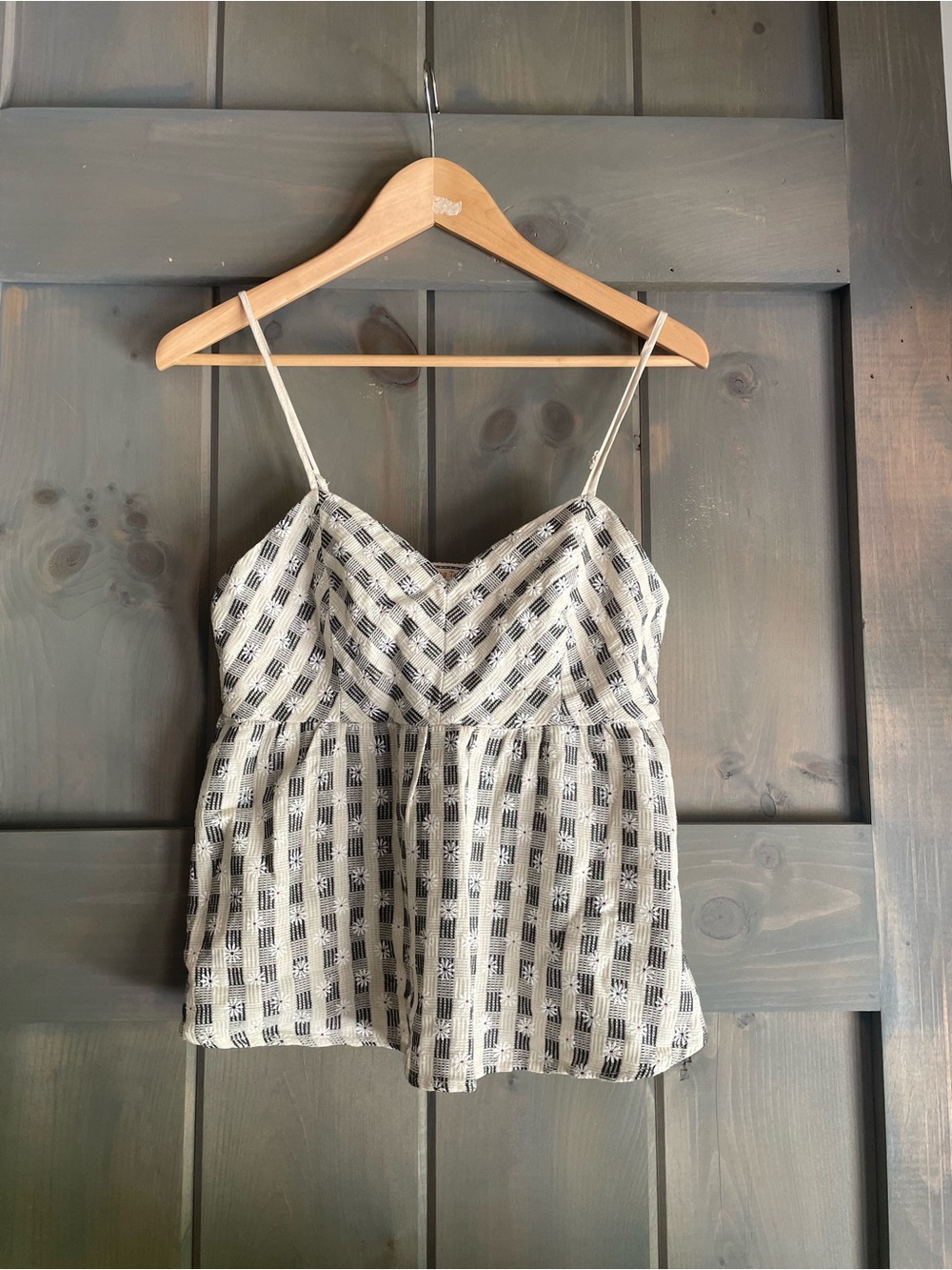 Flying Tomato Cream and Black Check Peplum Spaghetti Strap Camisole